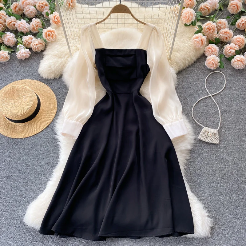 Unbeatable Prices Black A line long sleeve dress fashion dress      S217