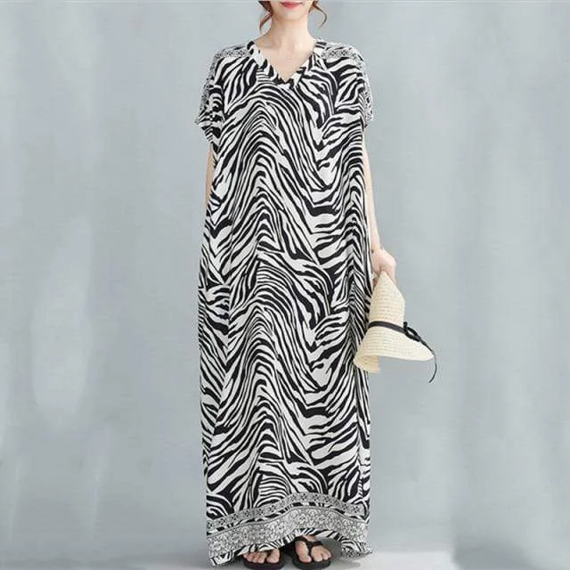 Women's Functional Apparel For Outdoor Activities Zebra Print Kaftan Dress