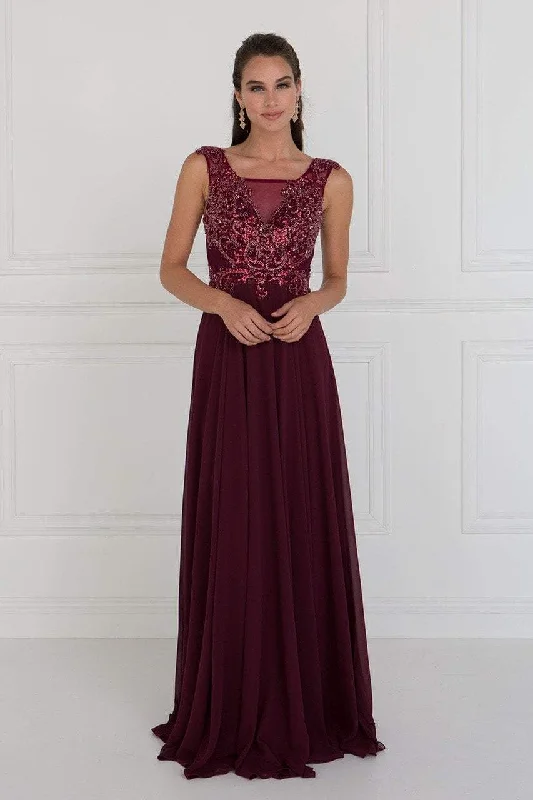 Women's Relaxed Clothes Elizabeth K - GL1566 Beaded Square Neck Chiffon A-line Dress