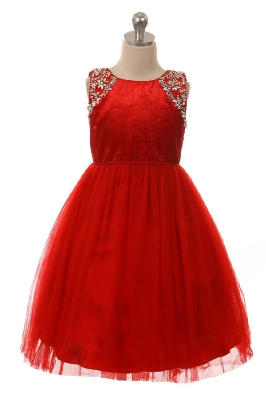 Seasonal Fashion Velvet Satin Stone Girl Party Dress by Cinderella Couture USA AS5064