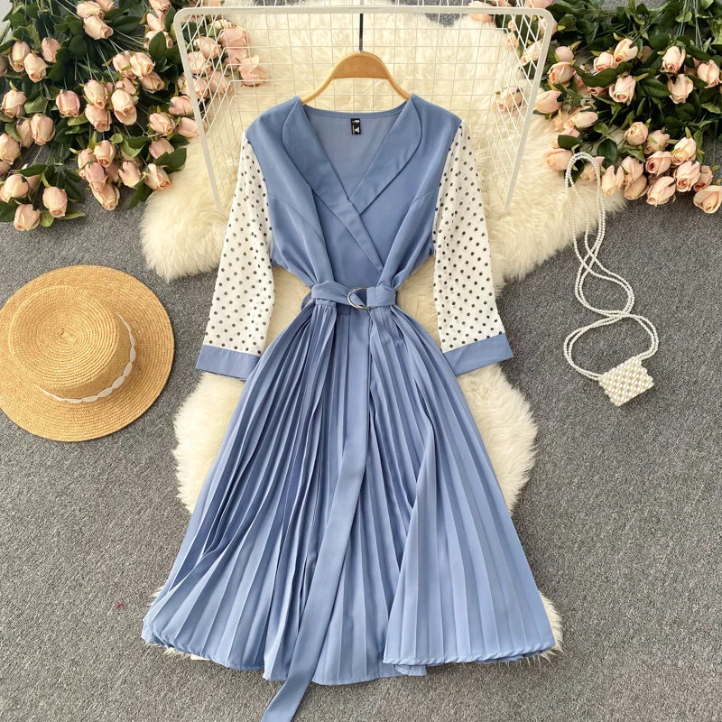 Hot Styles Cute v neck long sleeve dress A line fashion dress     S214