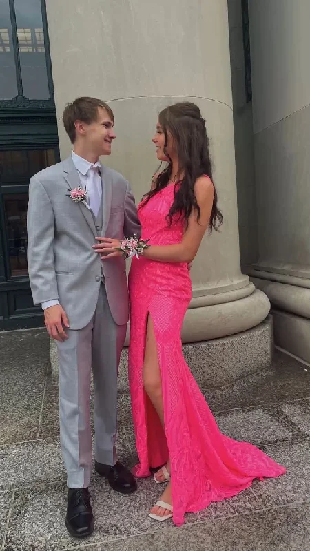 Flash Deals Elegant Pink Sleeveless Prom Dress With Split,New Style Winter Prom Gown Y5392