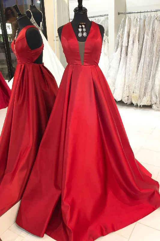 Early Access To Art Deco Styles Sale Simple A-Line Satin Red Long Prom Dress