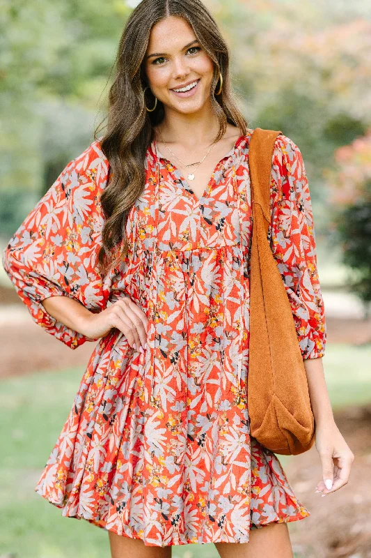 Summer Splash Sale By Your Side Rust Orange Floral Dress