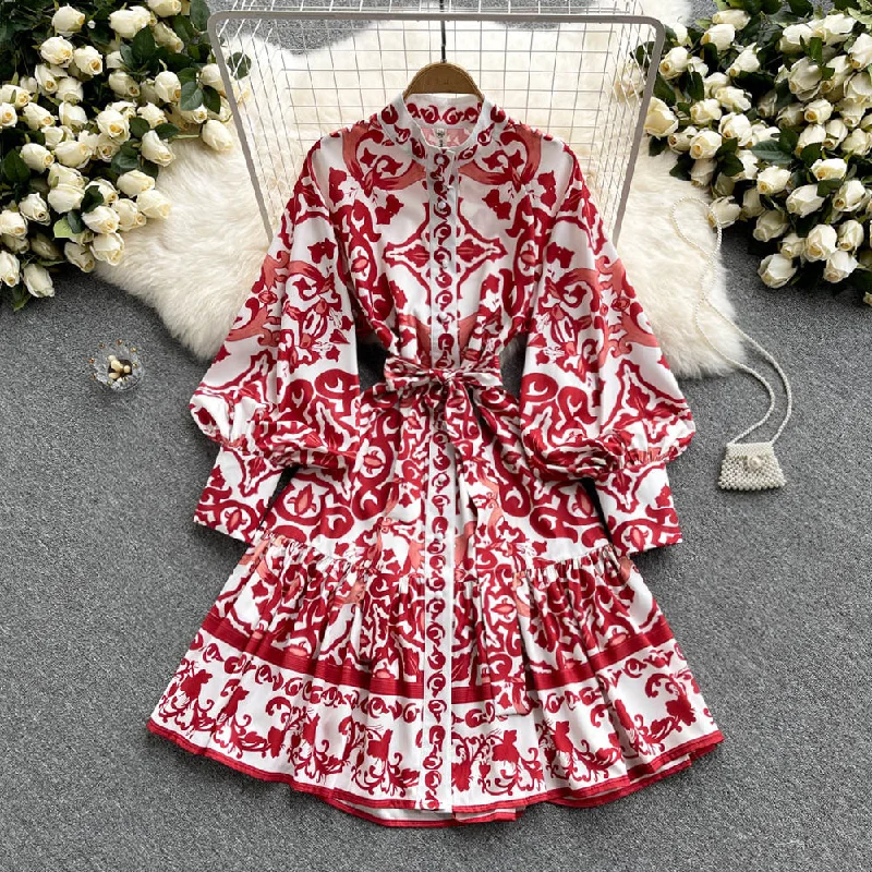 Trendy Styles Stylish Printed Pattern Long Sleeve Dress     S225