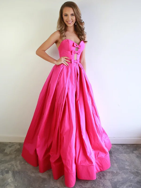 Father'S Day Deals Strapless Sweetheart Neck Hot Pink Long Prom Dresses, Hot Pink Satin Long Formal Evening Dresses