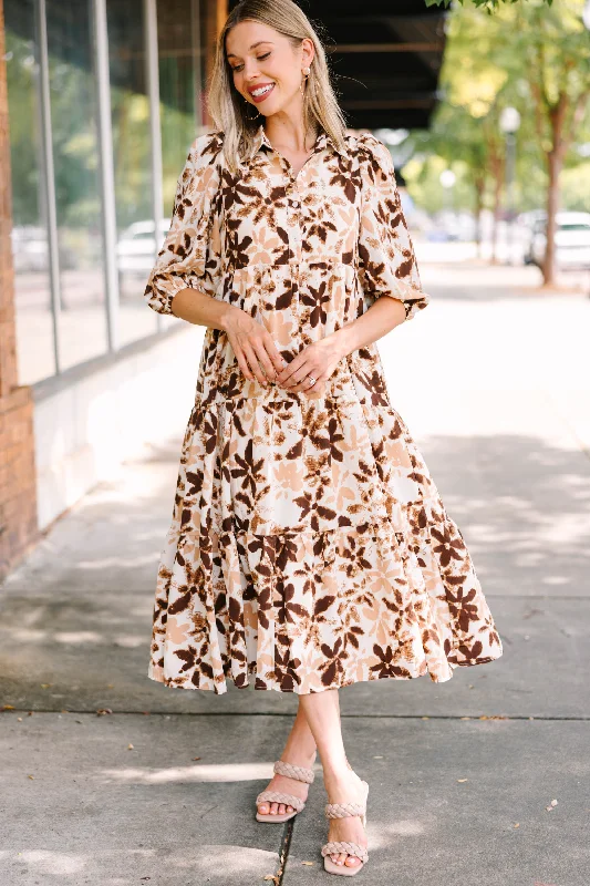 Limited Time Deal It's All You Brown Floral Midi Dress