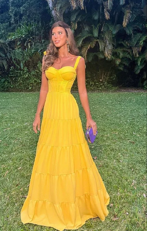 Buy More, Save More Long Prom Dresses Yellow Long Evening Gowns Formal Dress Y1880