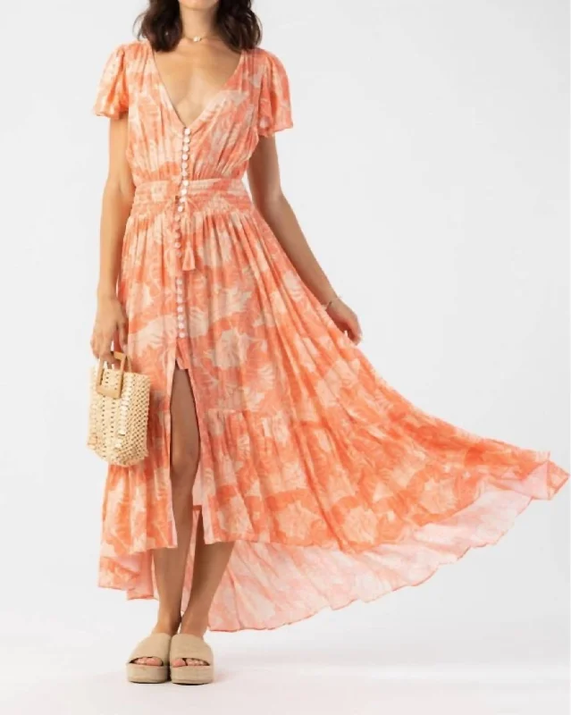 Latest Fashion New Moon Maxi Dress Naturals In Banana Leaves Coral