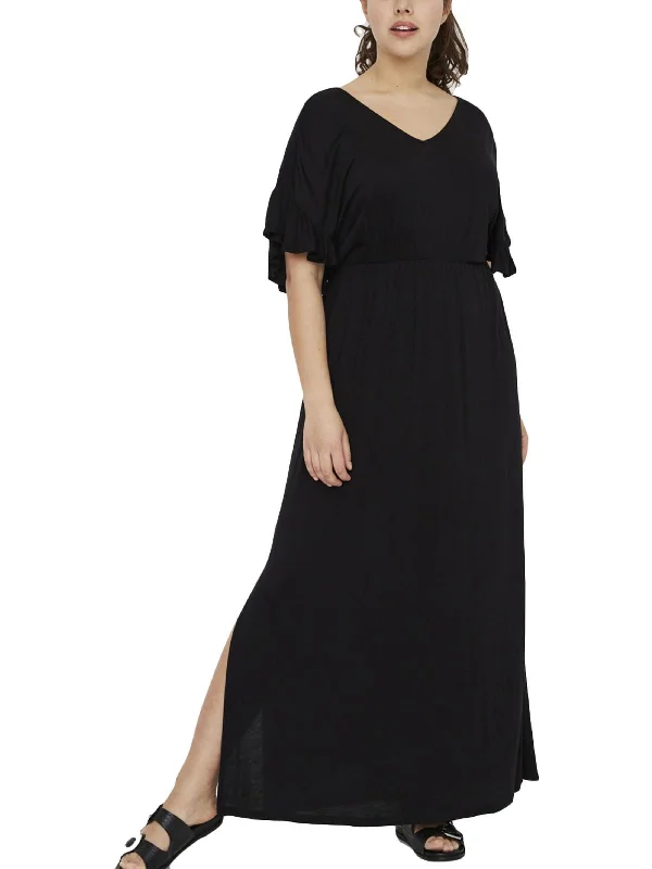 Wardrobe Refresh Plus Curve Womens Side Slit V Neck Maxi Dress