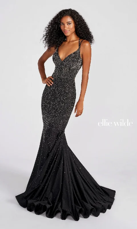 Limited Time Deal Strappy-Back Long Beaded Ellie Wilde Formal Gown