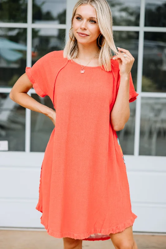 Unbeatable Prices Lighten The Mood Coral Orange Floral Dress