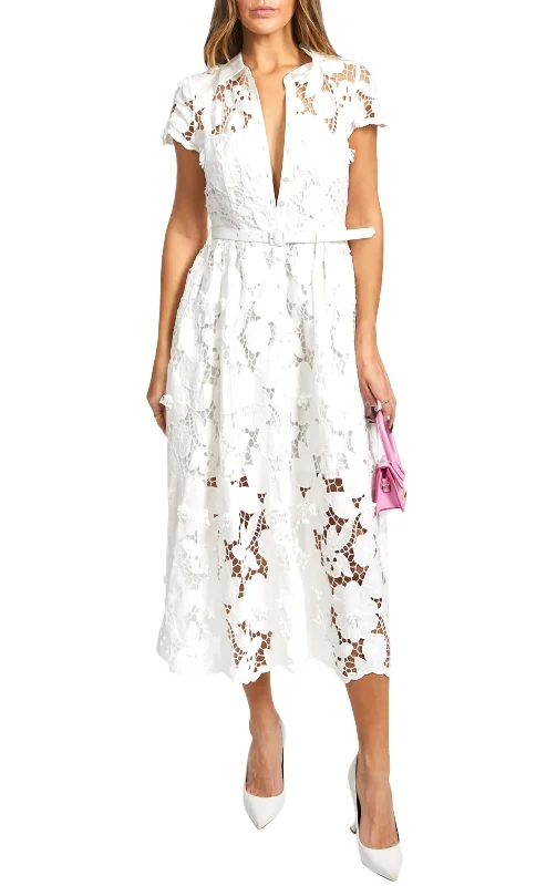 Day-To-Night Styles Guipure-Lace Midi Dress In White