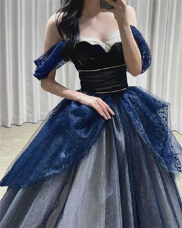 Huge Savings On Parisian Styles Gothic Glitter Blue Princess Tulle Prom Dress, Blue Long Evening Prom Dress, Fairy Dresses, Cottagecore Dress, Princess Gown Y5611