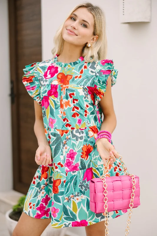 Casual Chic Make My Day Green Floral Babydoll Dress