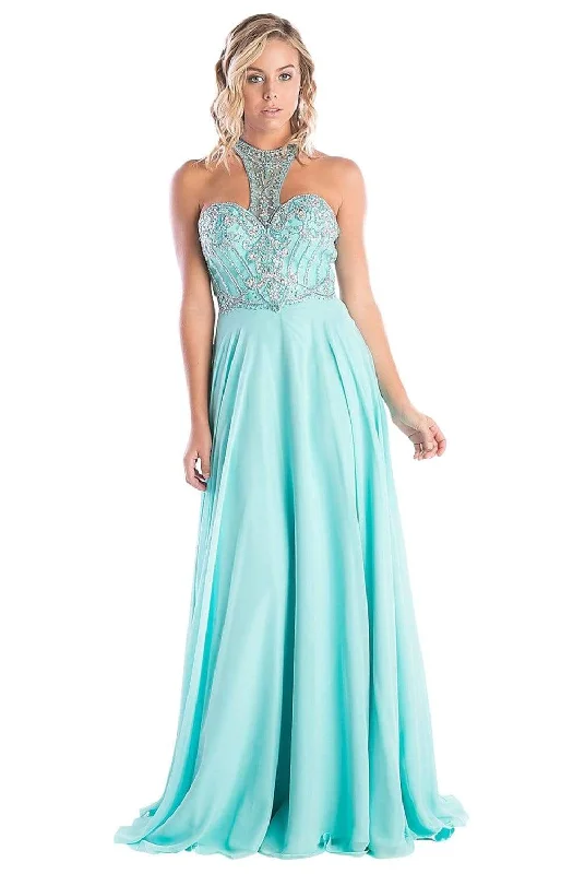 Women's Floral Print Outfit Cinderella Divine - C231 Beaded Halter A-Line Dress