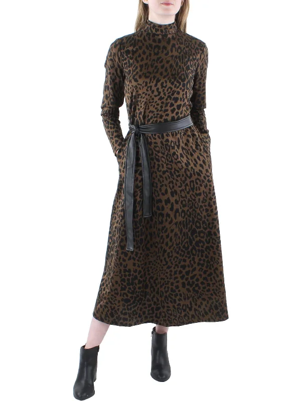 Save Big Womens Knit Leopard Midi Dress