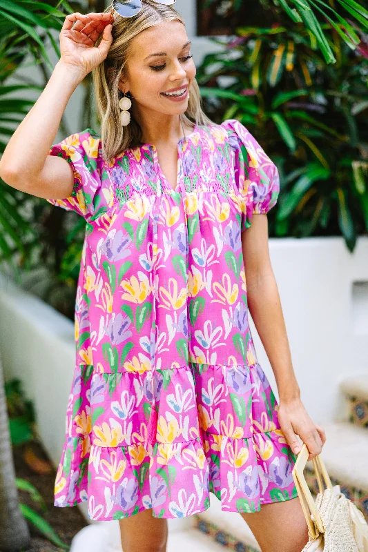 Seasonal Trends Always On My Mind Fuchsia Pink Floral Dress