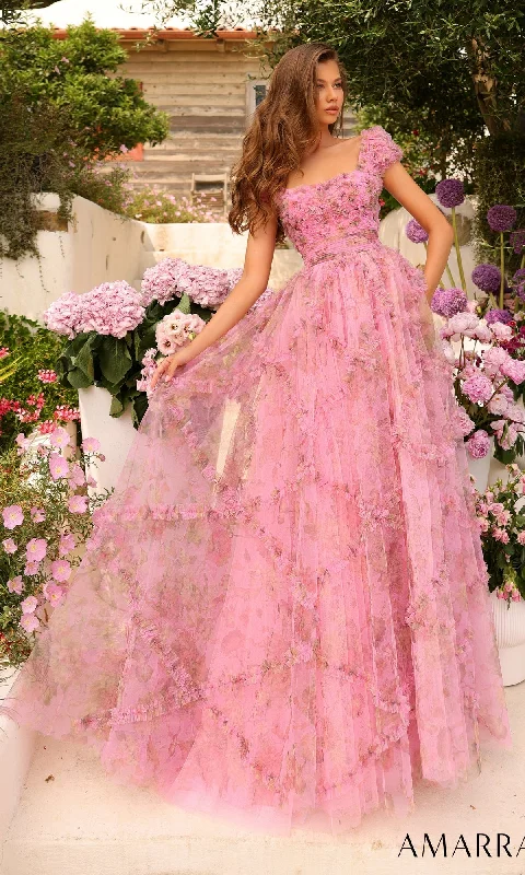 Fashionista Favorites Cap-Sleeve Long Ruffled Prom Gown: Amarra 94044