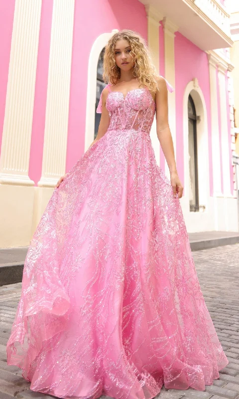 Chic Style Sequin Long Prom Ball Gown with Shoulder Bows T1336