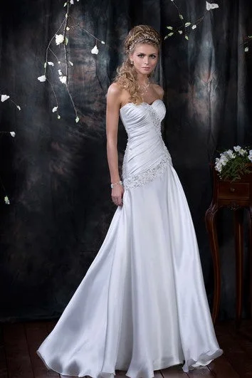 Stylish Spring Fashion Sheath Floor-Length Sweetheart Sleeveless Corset-Back Satin Dress With Beading And Ruching