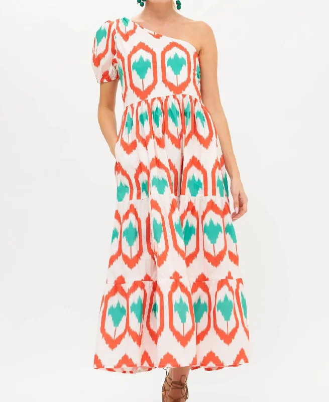 Chic Styles One Shoulder Maxi Dress In Coral Odisha