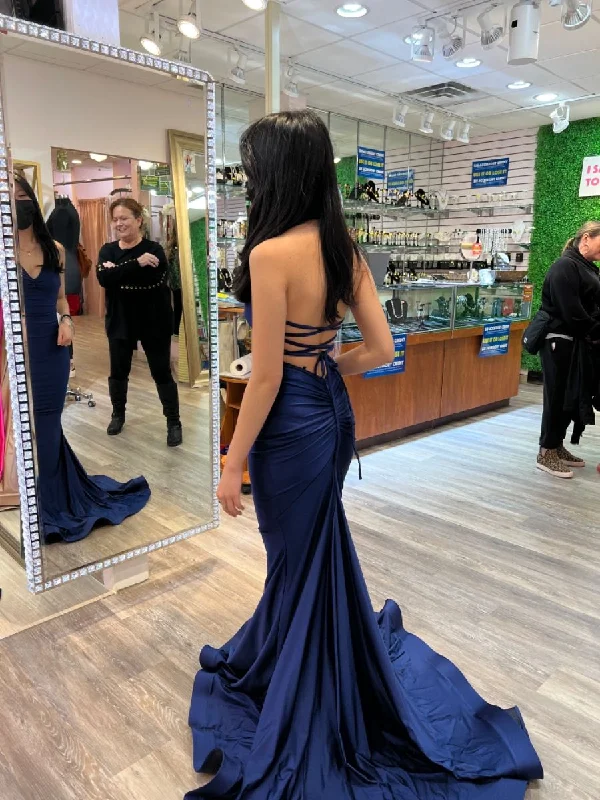 Winter Warm - Up Sale Charming Navy Mermaid Prom Dress,Backless Evening Gown Y4449