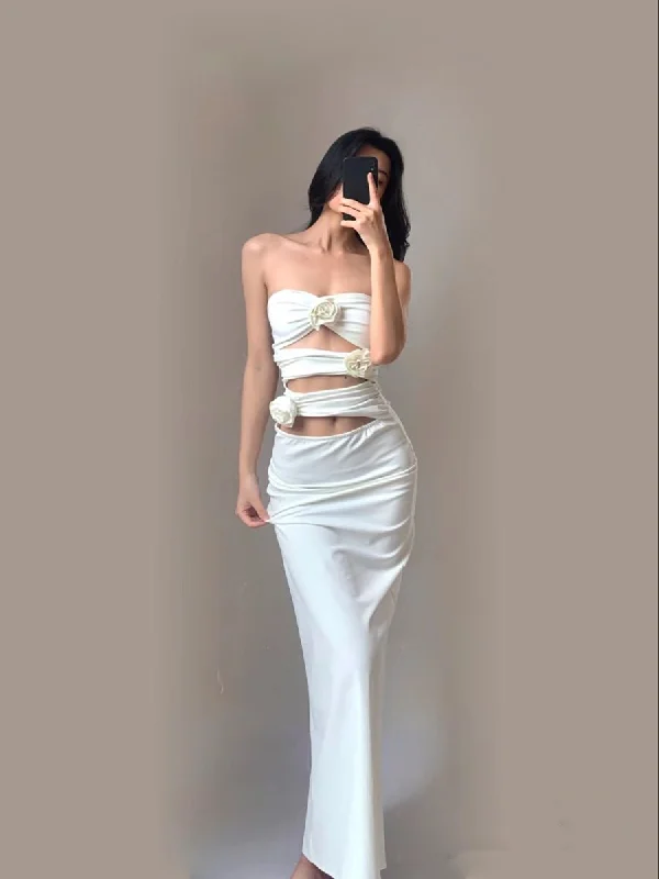 Trendy Styles Chic White Strapless Prom Dress,White Party Gown Y5282