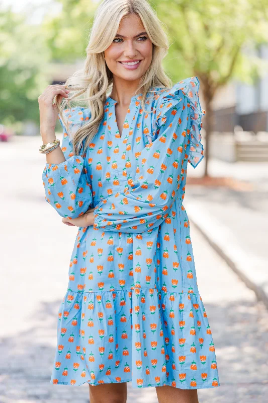 Elevate Your Wardrobe At This Time Blue Floral L/S Babydoll Dress