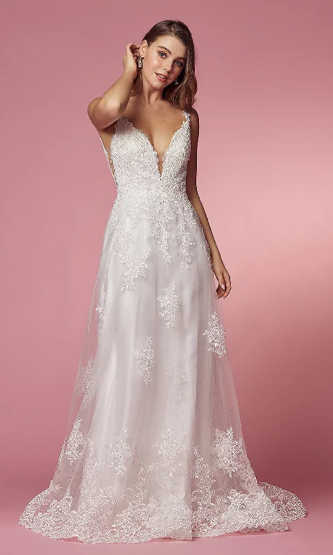 Great Prices On Feminine Styles Lace-Applique V-Neck Long White Formal Ball Gown