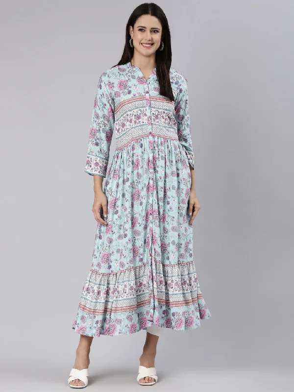 Exclusive Sale Neeru's Blue Straight Casual Floral Dress