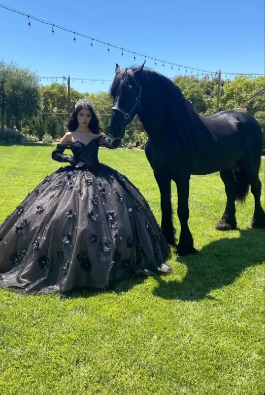 Chic Style Black Off The Shoulder Ball Gown,Sweet 16 Dress,Quinceanera Dress Y5299