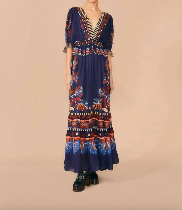 Chic Style Nature Beauty Short Sleeve Maxi Dress In Blue