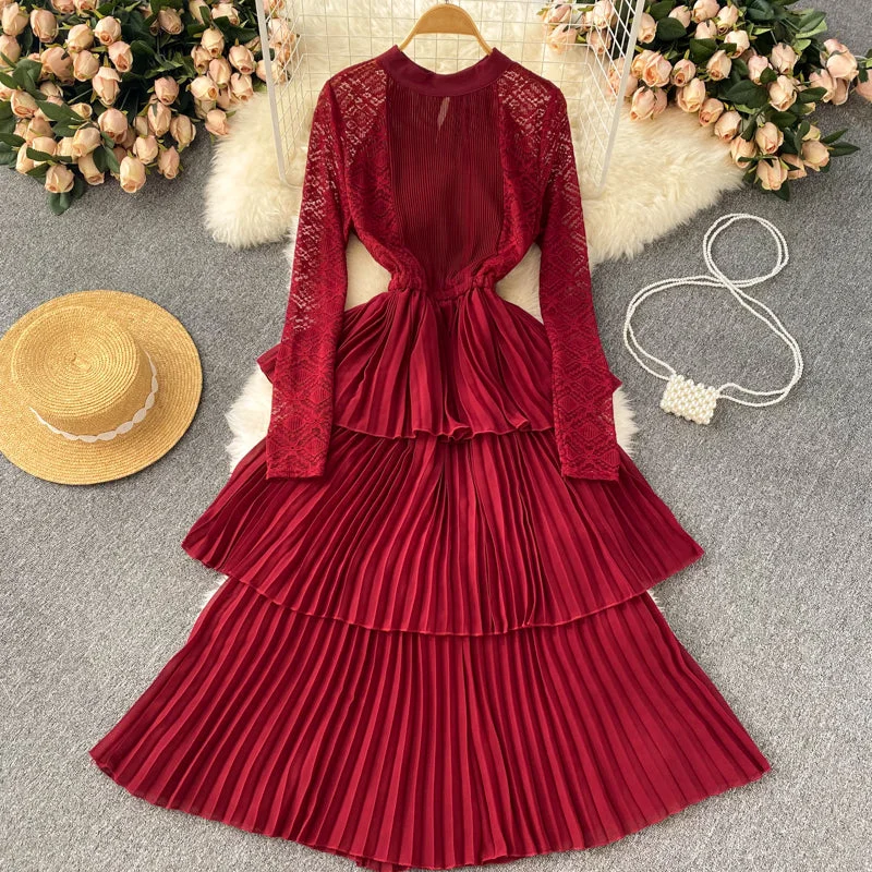 Seasonal Sale A line chiffon lace long sleeve dress fashion dress    S243