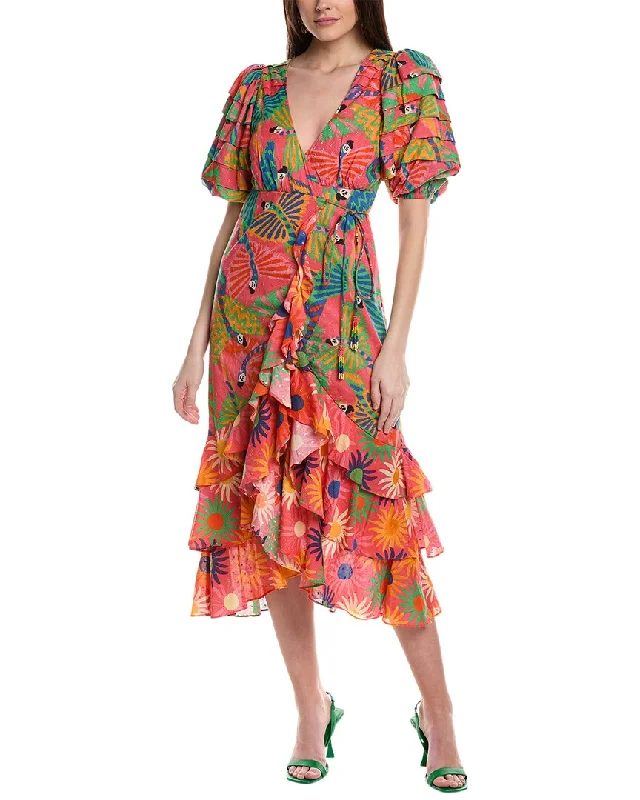 Fashion Sale FARM Rio Graphic Macaws Mixed Midi Dress