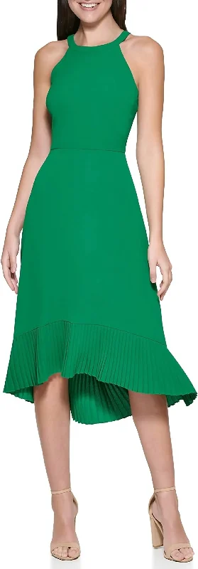 Save On Inspired Styles Hi-Low Halter Top Midi Dress In Tropical Green