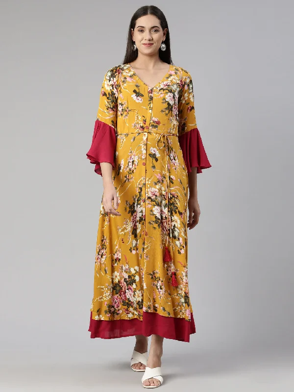 Clearance Event Neeru's Floral Ethnic Bell Sleeves Maxi Dress