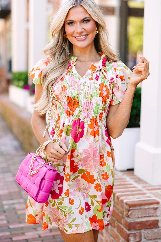 Feminine Soft - Hued Styles Keep'em Talking Cream White Floral Dress