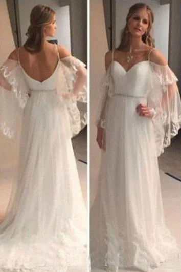 Evening Elegance Backless Lace Sheer Long Sleeves Lace Beach Bohemian Wedding Bridal Gown