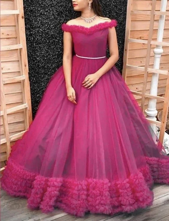 Fashion Essentials Charming Off The Shoulder Tulle Ball Gown,Princess Dress Y6193