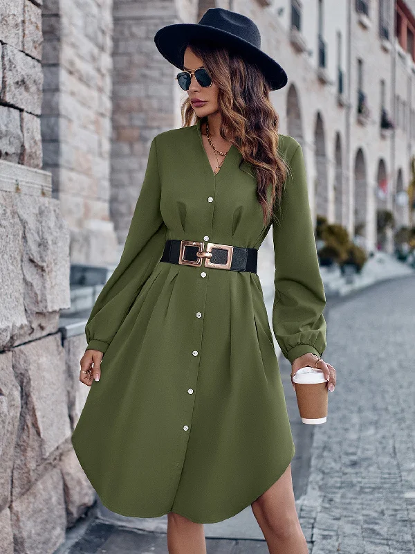 Chic Styles Notched Neck Long Sleeve Dress