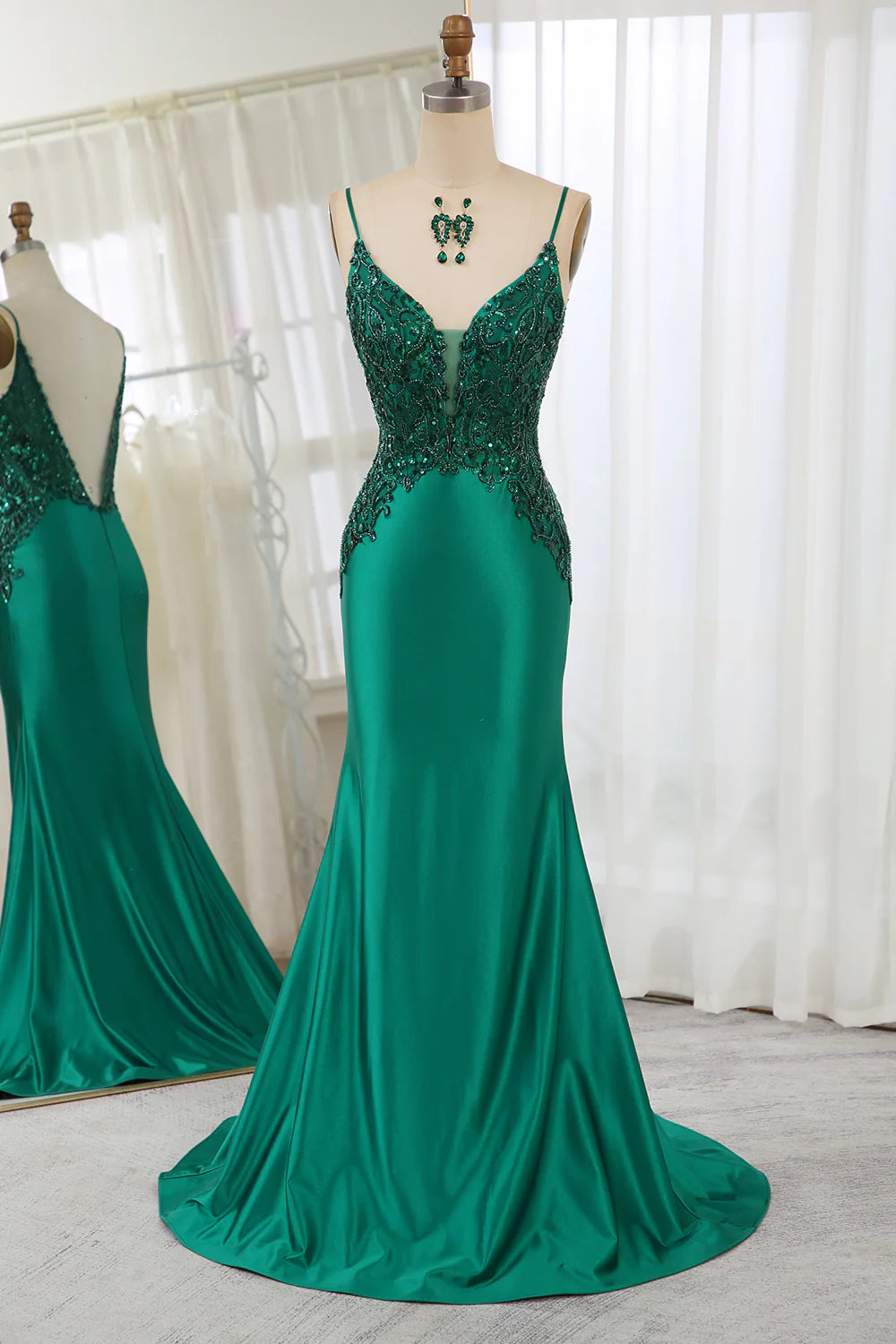 Limited - Time Bundle Amzcw Glitter Dark Green Mermaid Backless Prom Dress With Beaded Appliques prom dresses with long sleeves