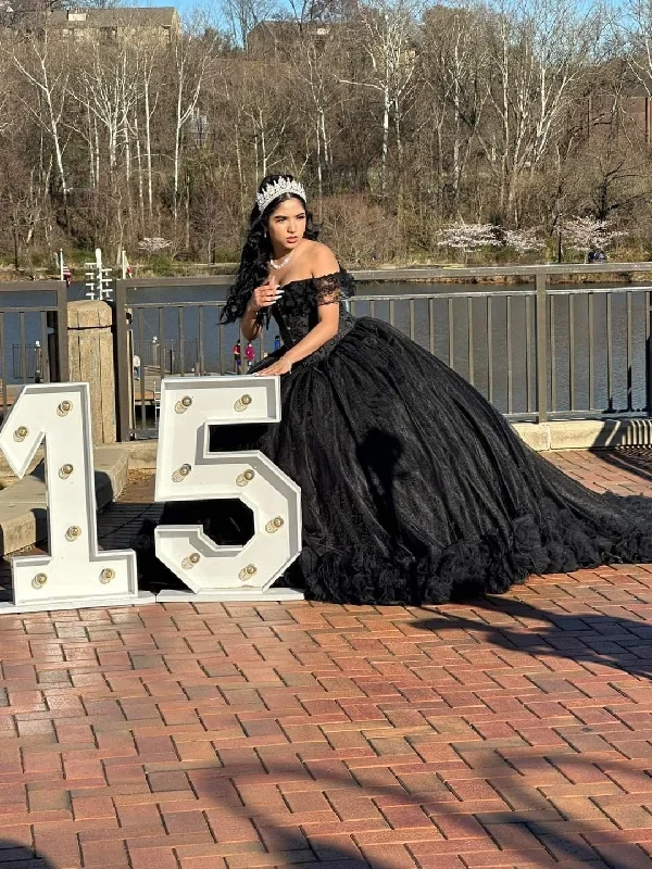 Exclusive Sale Black Off The Shoulder Ball Gown, Sweet 15 Dress Y5749