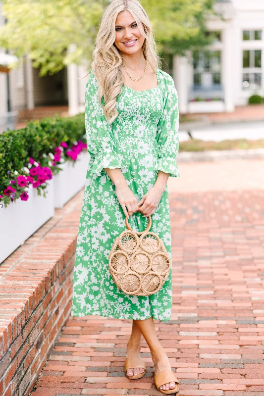 Father'S Day Deals Feeling Bold Kelly Green Floral Midi Dress