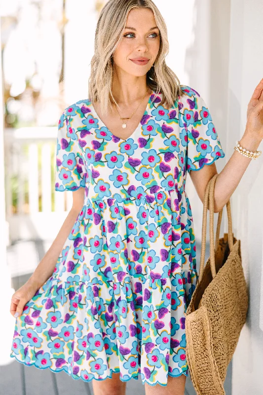 Fashion-Forward Take Care Blue Floral Babydoll Dress