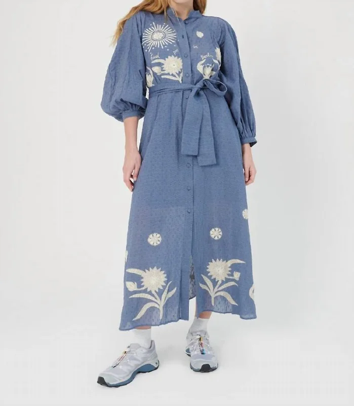 Limited Quantities Lina Embroidered Maxi Dress In Zoe Blue