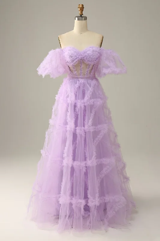 Fashion-Forward Outfits Fairytale Lavender Off the Shoulder Princess Gown,A-line Prom Dress  Y6274