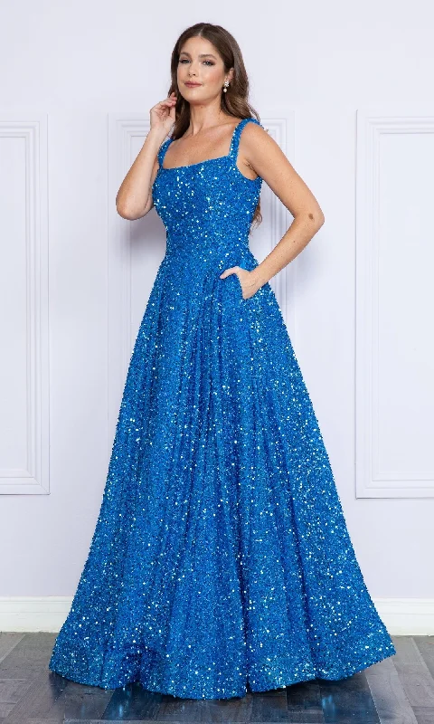 Chic Styles Velvet-Sequin Long A-Line Prom Gown: Poly USA 9106