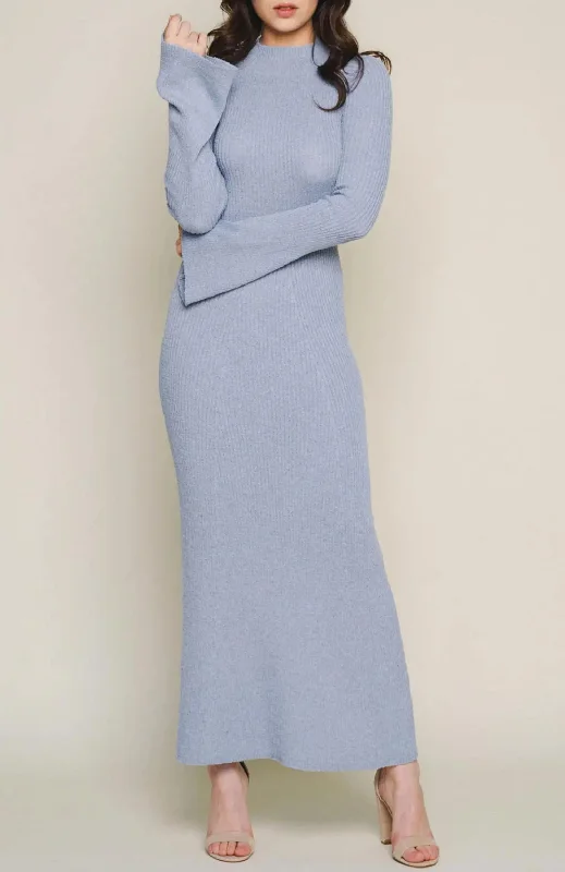 Elegant Style Cut-Out Back Maxi Dress In Dusty Blue