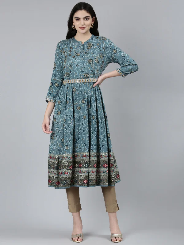 Discounts On Casual Weekend Styles Neeru's Blue Straight Casual Floral Dresses